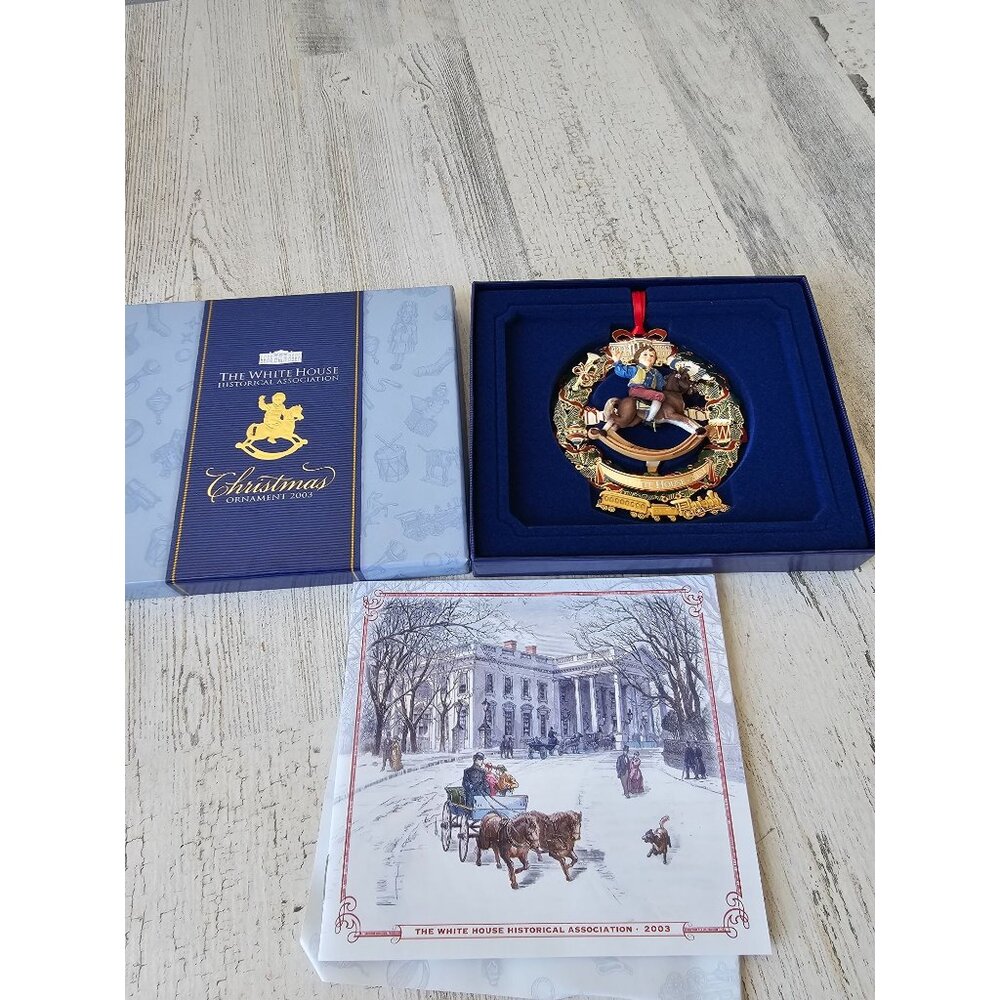 Vintage White House Ulysses Grant president ornament rocking horse train gold me